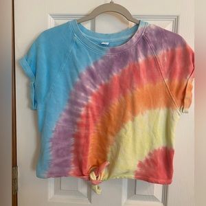 Old Navy Junior’s Size XS Rainbow Tie Dye Crop Shirt w/ tie in front